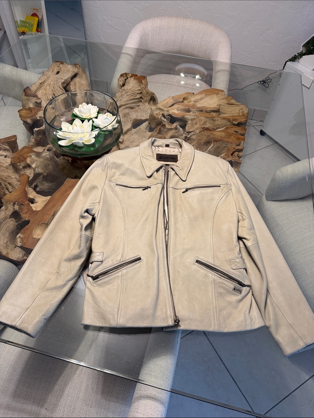 Guess soft leatherBeige Women's Zip Jacket
